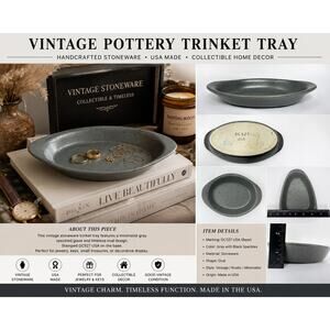 Vintage Gray Speckled Pottery Oval Trinket Tray DC527 USA Stoneware Dish
